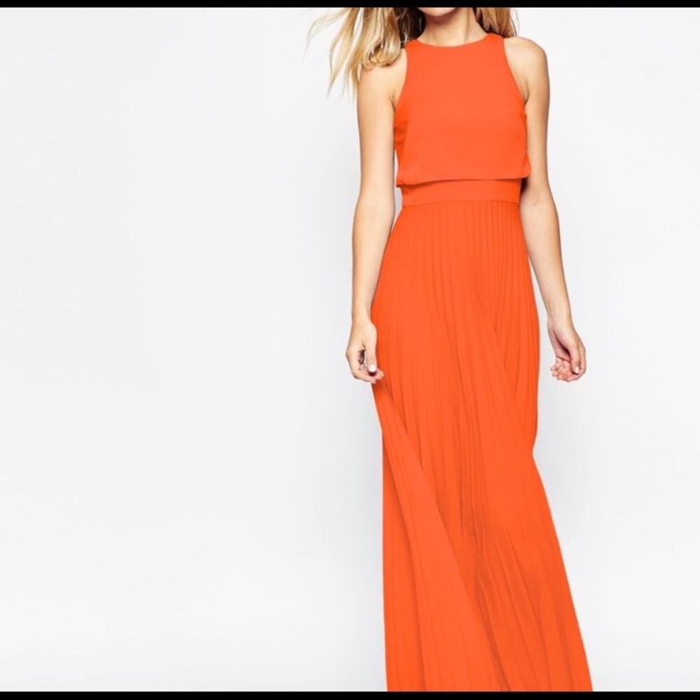Asos neon orange/red full length dress